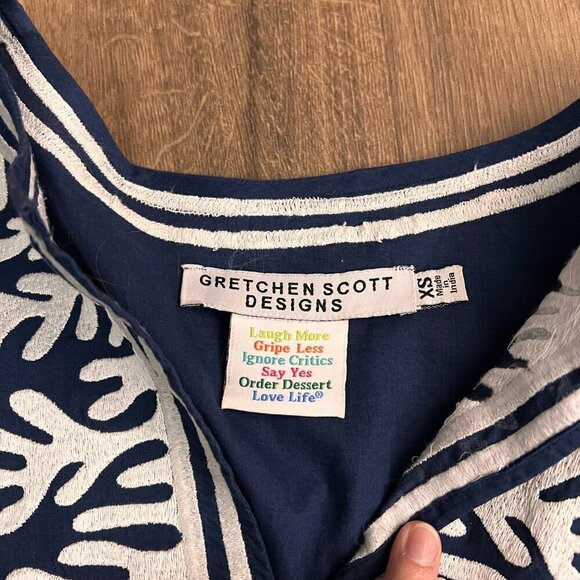 Gretchen Scott Cotton Embroidered Tunic - The Reef Navy Sz XS - Picture 4 of 10